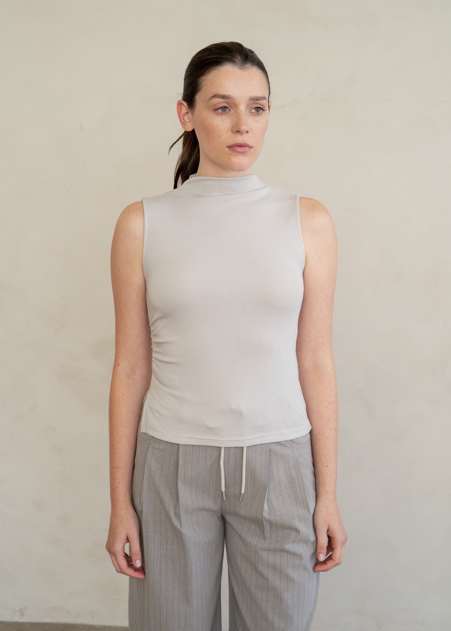 TAUPE MOCK NECK TOP