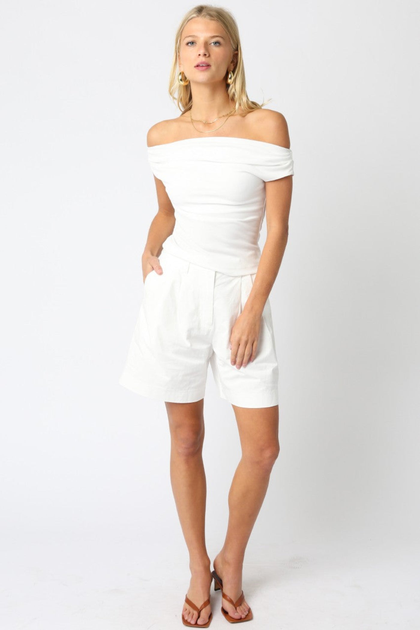 OLIVACEOLIVACEOUS MACY OFF THE SHOULDER TOP BASIC  CHIC WHITE TOP