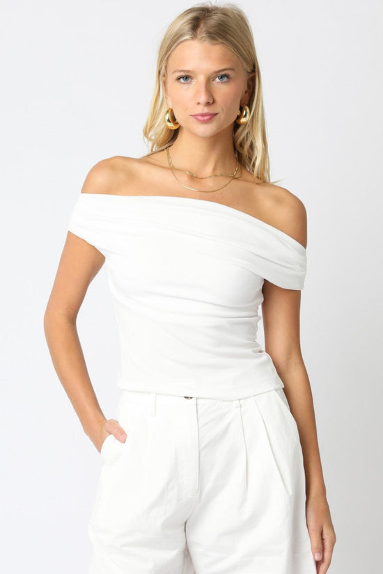 OLIVACEOUS MACY OFF THE SHOULDER TOP