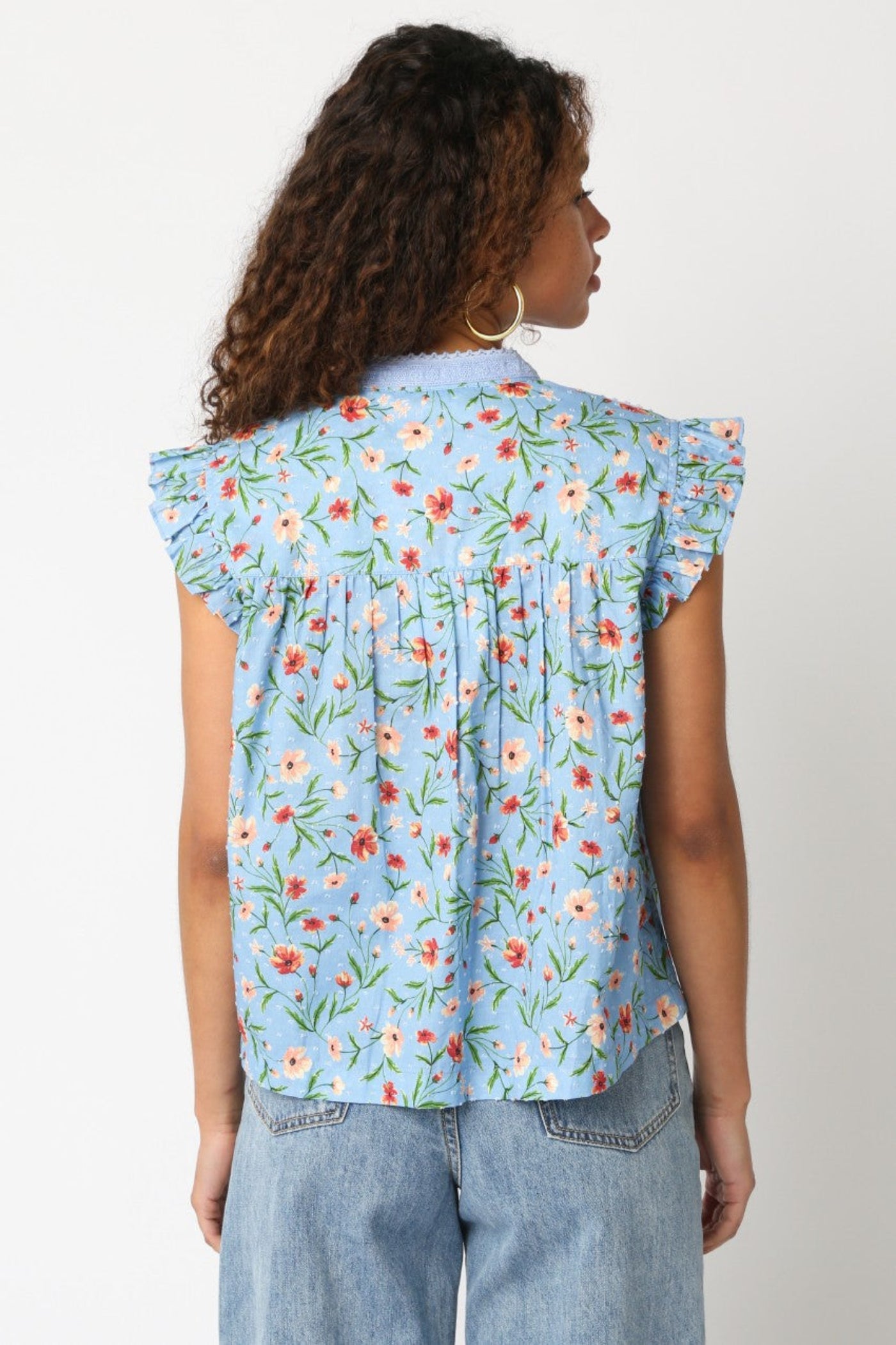 OLIVACEOUS AYLEN FLORAL SHIRT – FEMININE TIE-FRONT BLOUSE WITH RUFFLED HEM