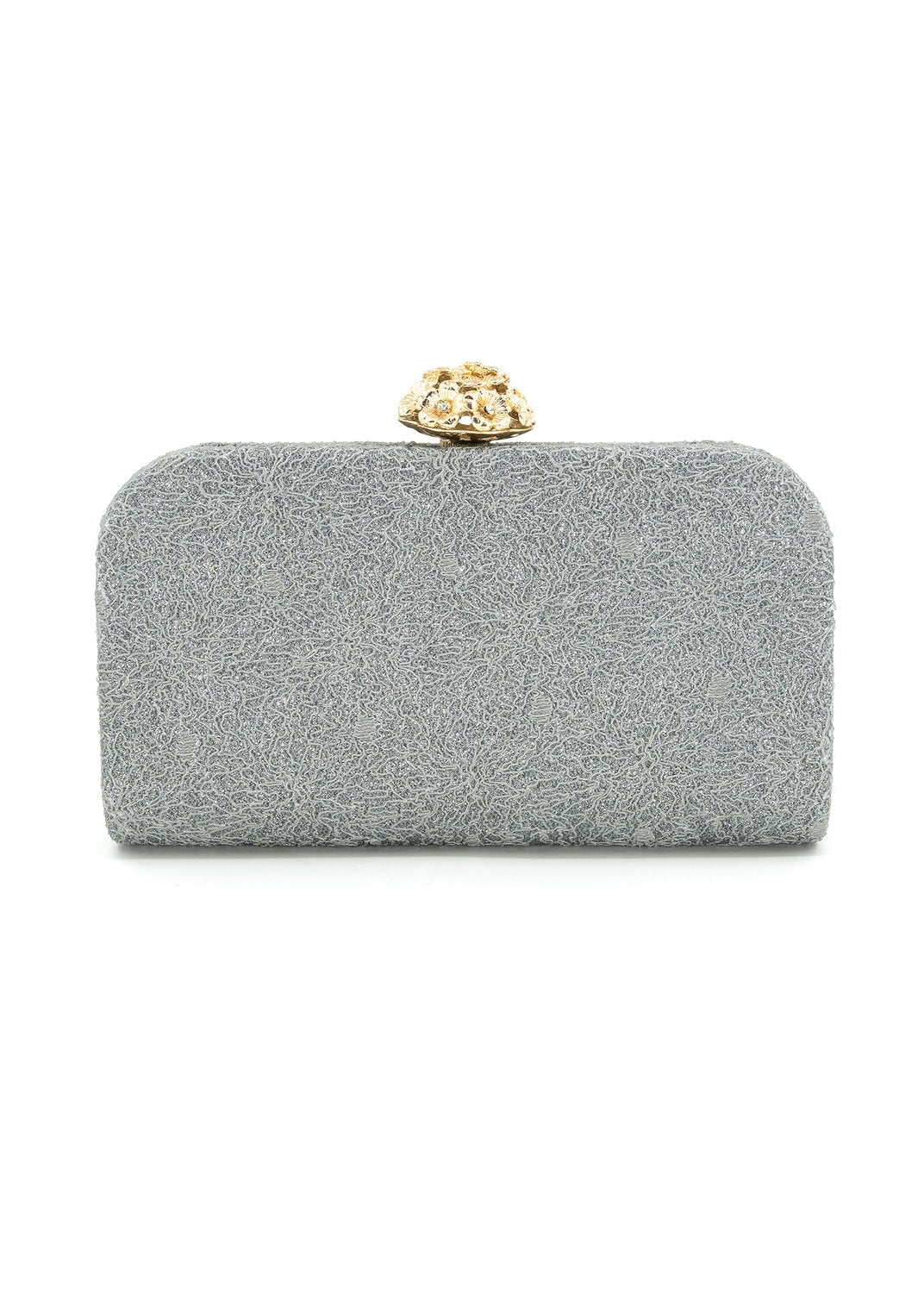 PEWTER GLITTER FLORAL EVENING CLUTCH   
