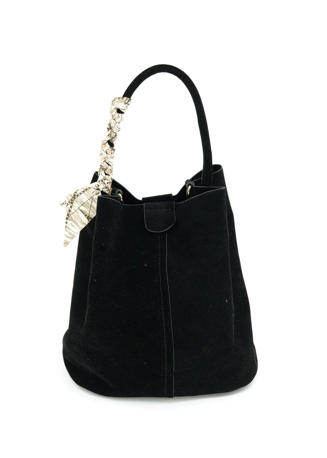 BC HANDBAG FAUX SUEDE BUCKET BAG WITH SCARF DETAIL