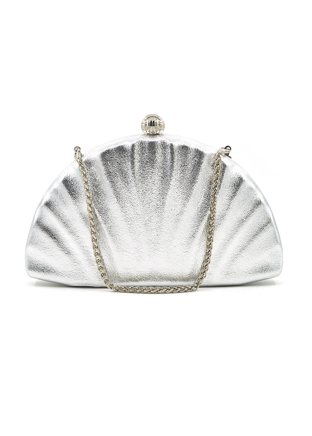 SILVER METALLIC SHELL CLUTCH HANDBAG