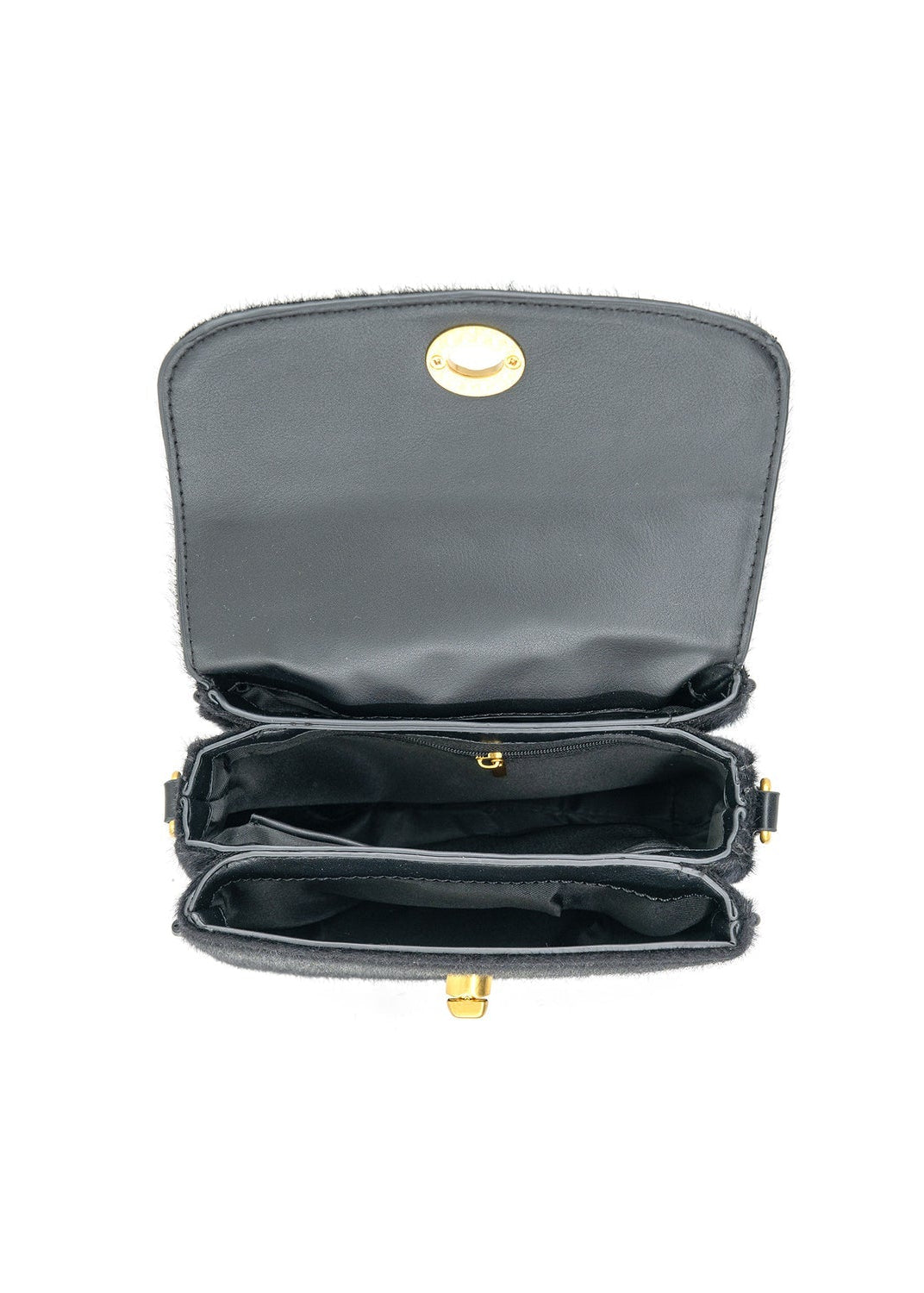 BLACK FAUX FUR FLAP BAG