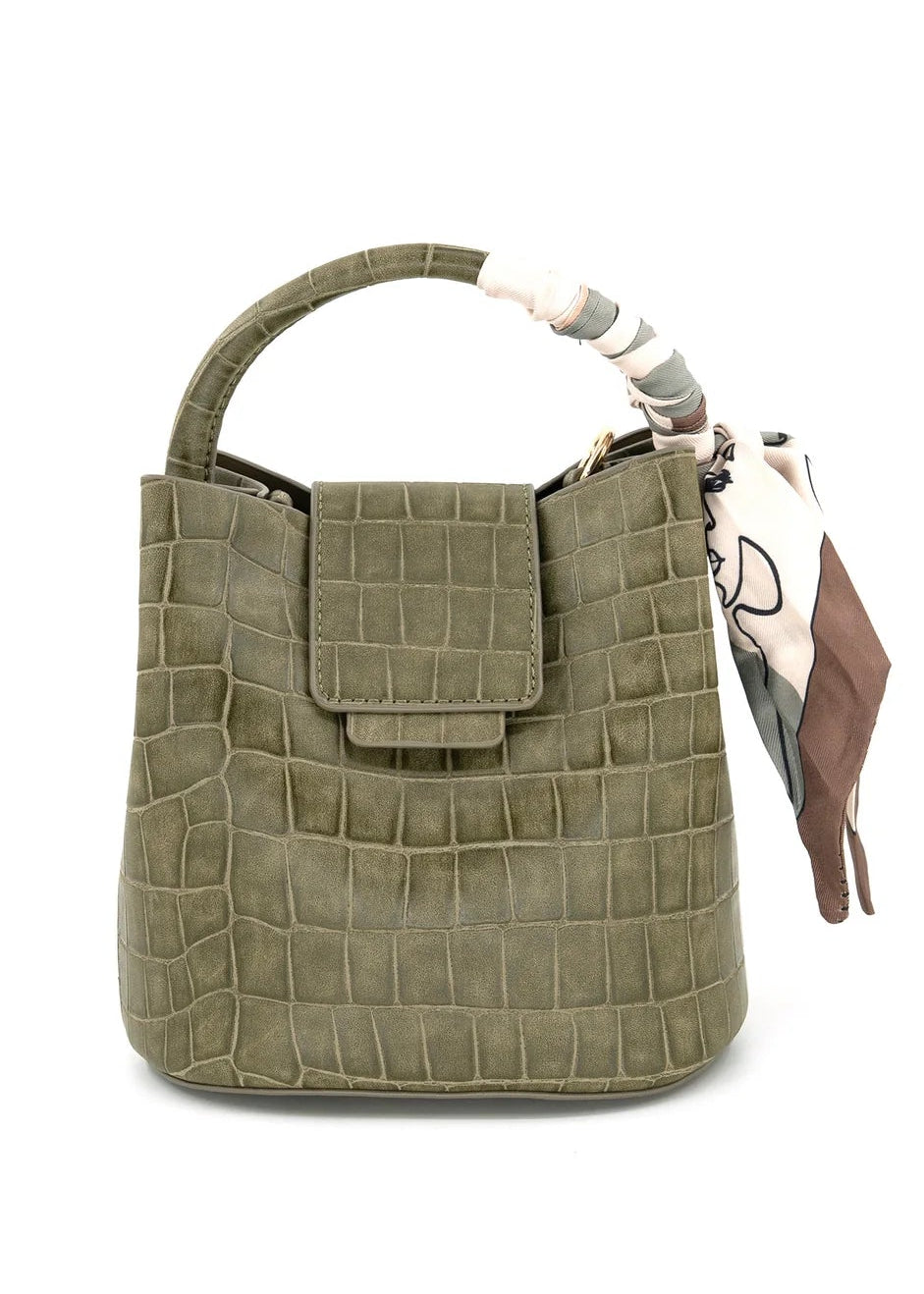 OLIVE CROC SCARF BUCKET BAG