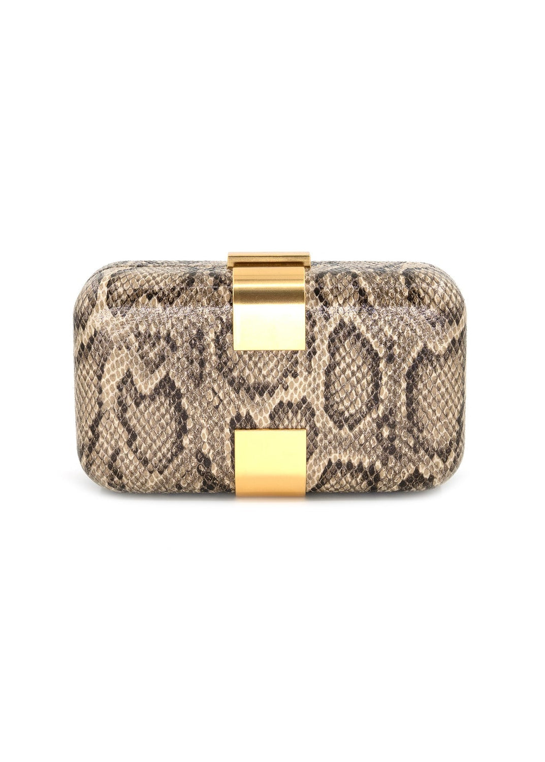 BEIGE SNAKESKIN HARDCASE EVENING CLUTCH