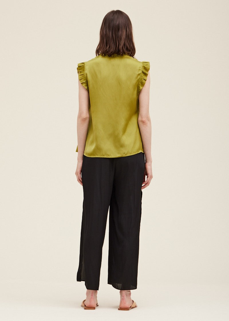 GRADE & GATHER THE RUFFLE SLEEVE SATIN BLOUSE – ELEVATED STYLE WITH A FLIRTY V-NECK AND SOFT DRAPE MARTINI COLOR