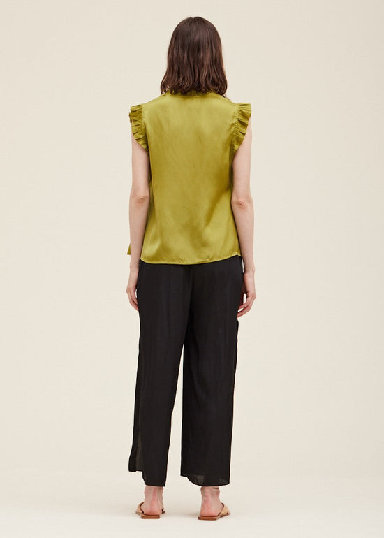 GRADE & GATHER THE RUFFLE SLEEVE SATIN BLOUSE – ELEVATED STYLE WITH A FLIRTY V-NECK AND SOFT DRAPE MARTINI COLOR