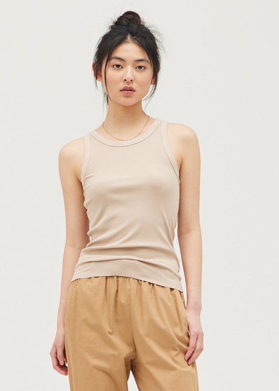 GRADE & GATHER THE BINDING RIBBED TANK TOP – A COMFORTABLE, FIGURE-FLATTERING STAPLE FOR EVERYDAY WEAR NATURAL COLOR