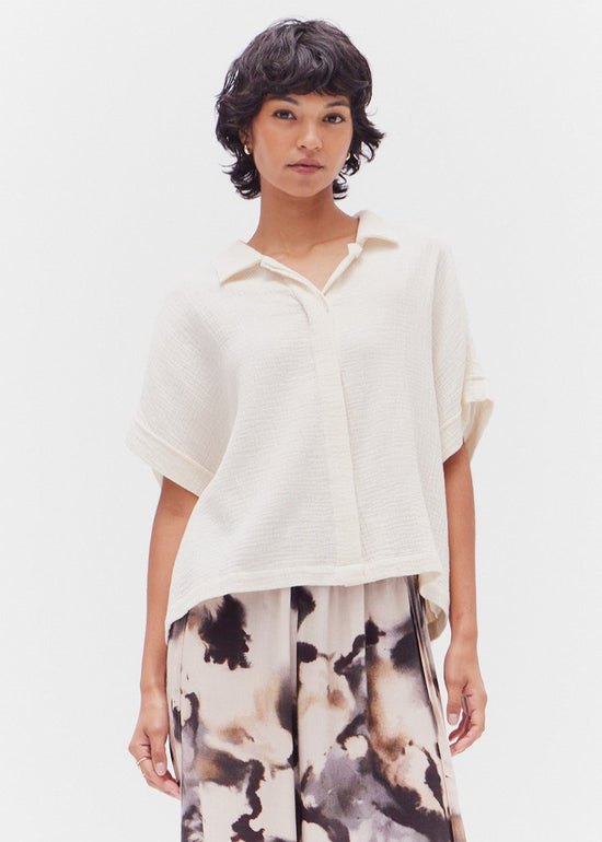 GRADE & GATHER THE COTTON GAUZE SHORT SLEEVE SHIRT – LIGHTWEIGHT AND BREATHABLE WITH A CLEAN, INVISIBLE BUTTON-DOWN DESIGN SOY COLOR