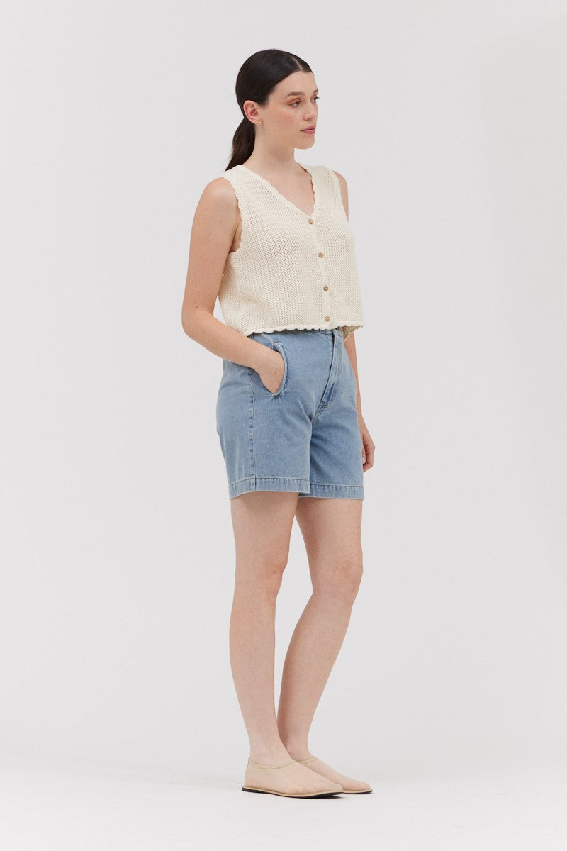 GRADE & GATHER KNIT SLEEVELESS VEST CHIC SCALLOP HEMLINE BRUNCH EASY 