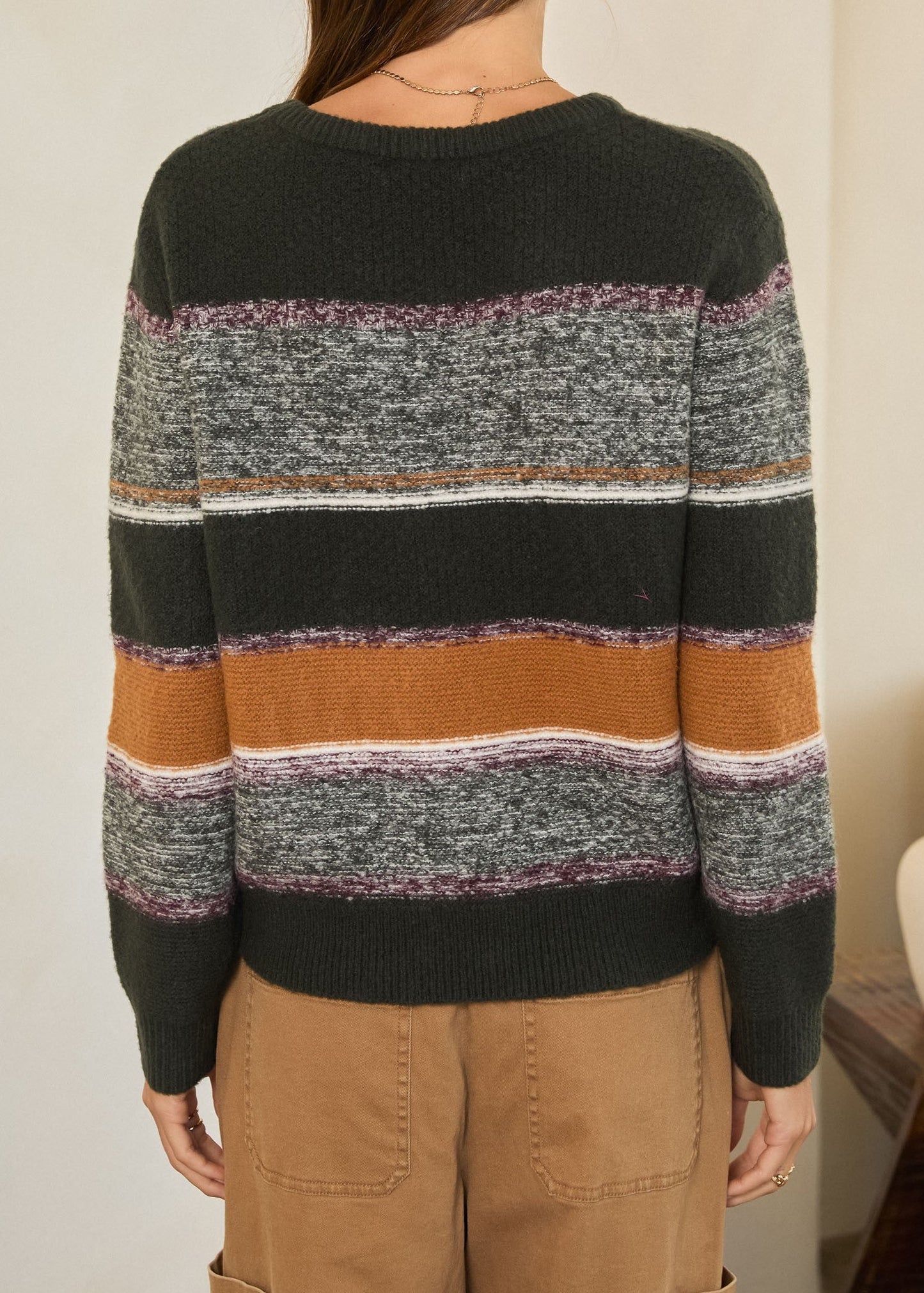 GREEN LONG SLEEVE STRIPED SWEATER