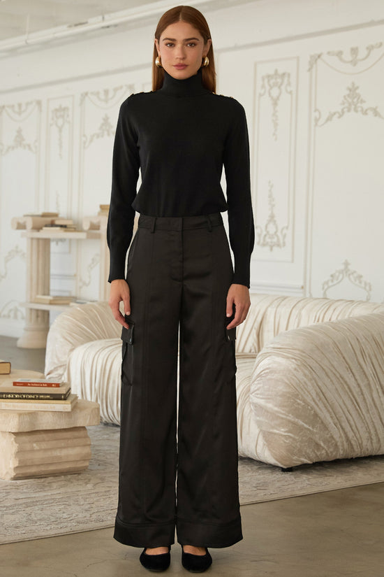 SKIES ARE BLUE LONG SLEEVE TURTLENECK SWEATER WITH BUTTON DETAIL