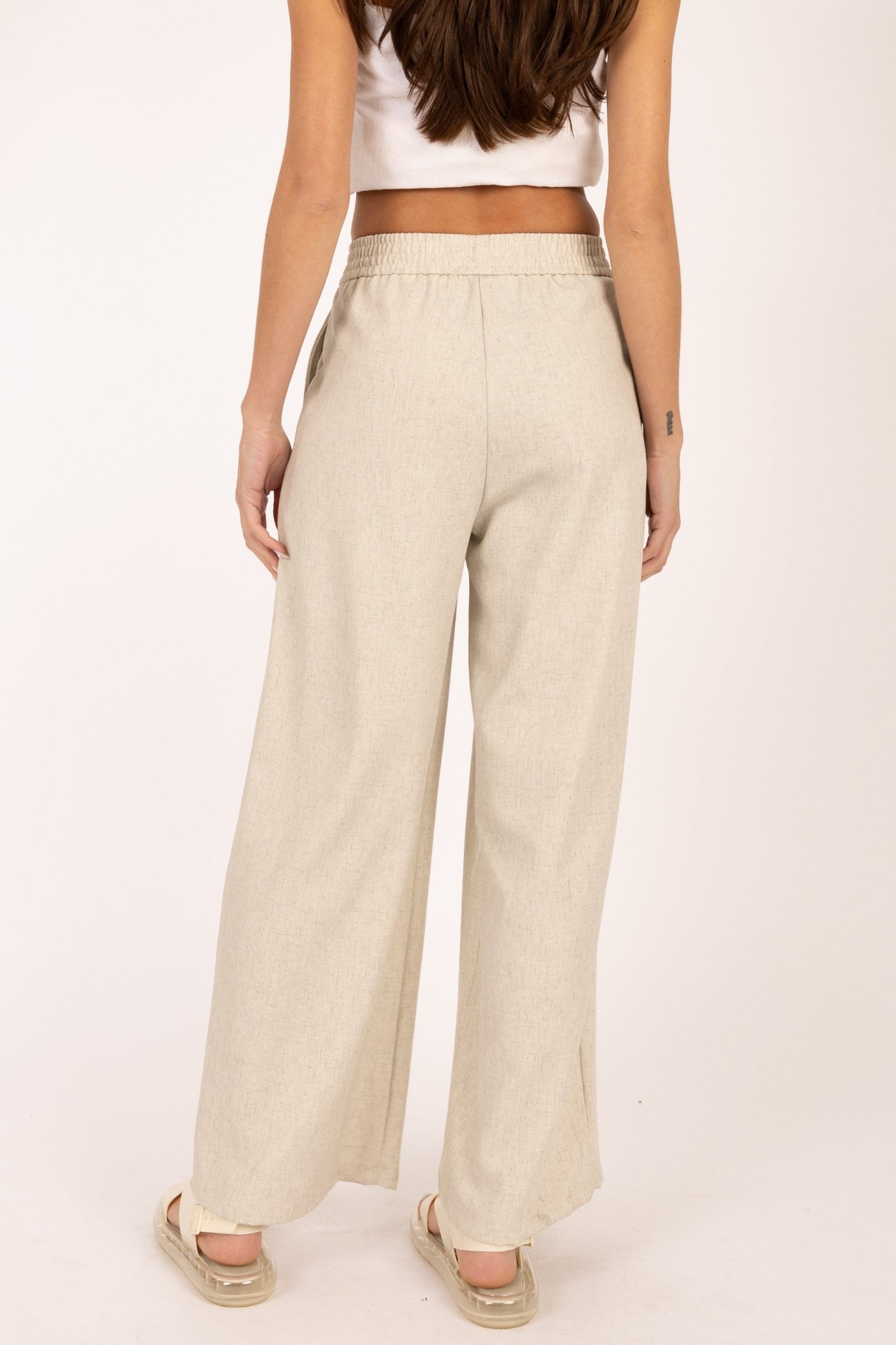 ELASTIC BAND PLEATED WIDE-LEG PANTS