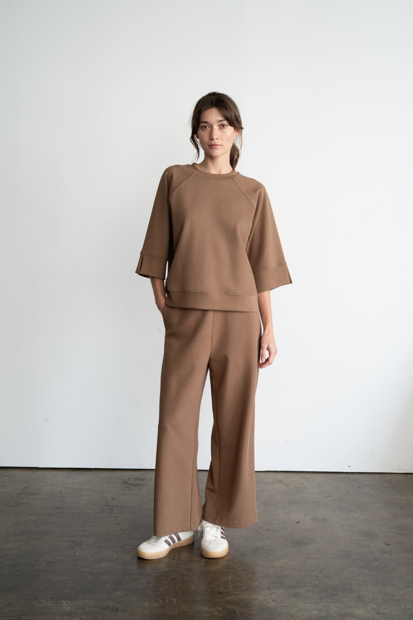 ELLE GREY CAMEL WIDE-LEG LOUNGE PANTS
