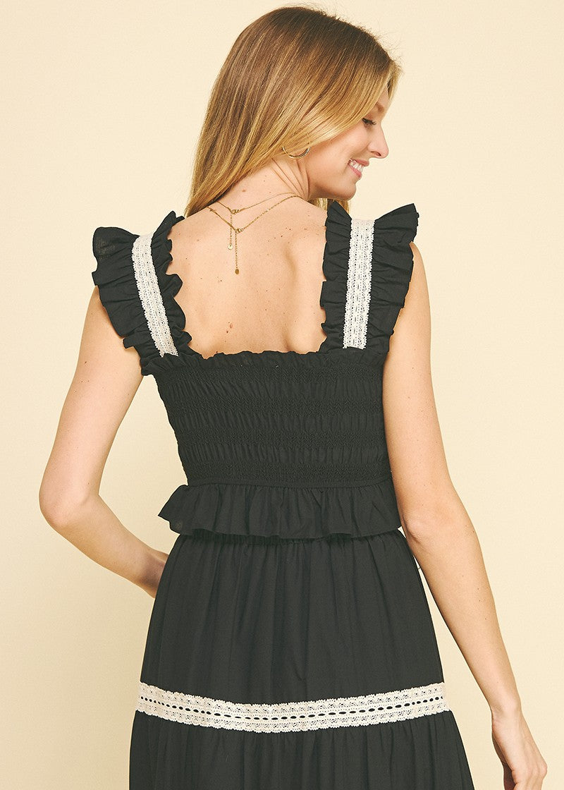 PINCH LACE EMBROIDERED RUFFLED SLEEVE CAMI TOP – FEMININE & AIRY FESTIVAL TOP