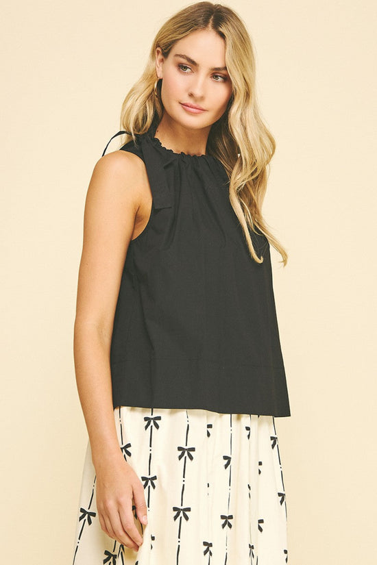 PINCH TIE DETAILED SLEEVE BLOUSE TOP – A SLEEVELESS COTTON BLOUSE WITH CHARMING TIES AND A RELAXED FIT