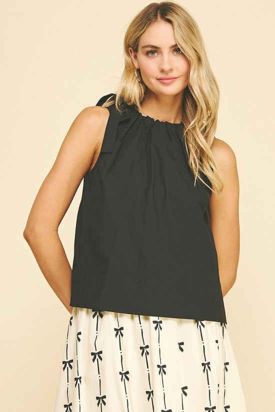 PINCH TIE DETAILED SLEEVE BLOUSE TOP – A SLEEVELESS COTTON BLOUSE WITH CHARMING TIES AND A RELAXED FIT