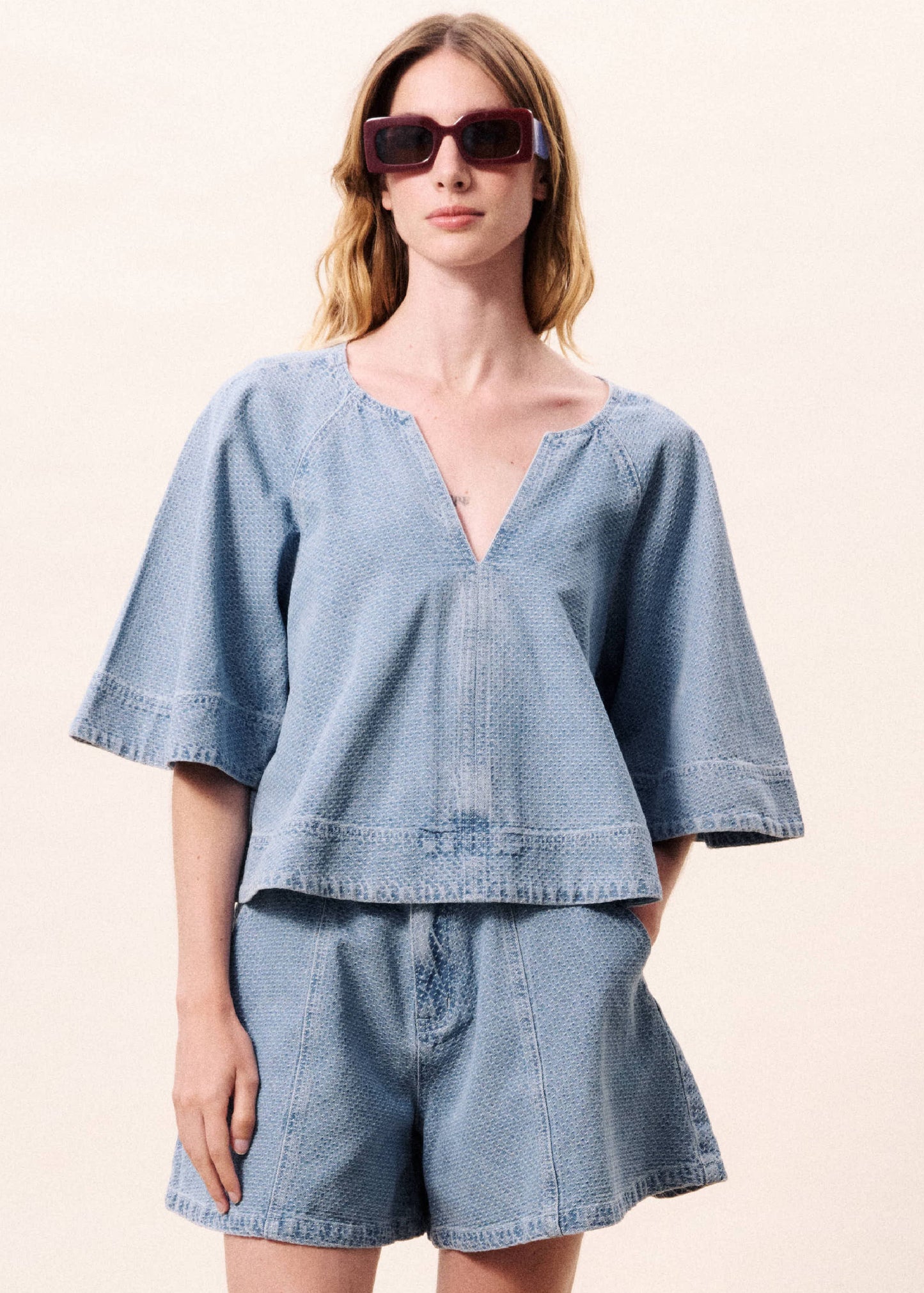 CITRINE V-NECK DENIM TOP