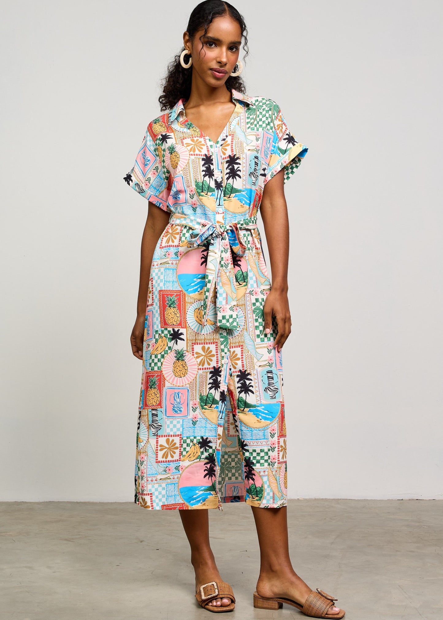 SKIES ARE BLUE THE PRINTED BUTTON FRONT MIDI DRESS – A BREEZY, WAIST-DEFINED SILHOUETTE WITH CLASSIC BUTTON DETAILS