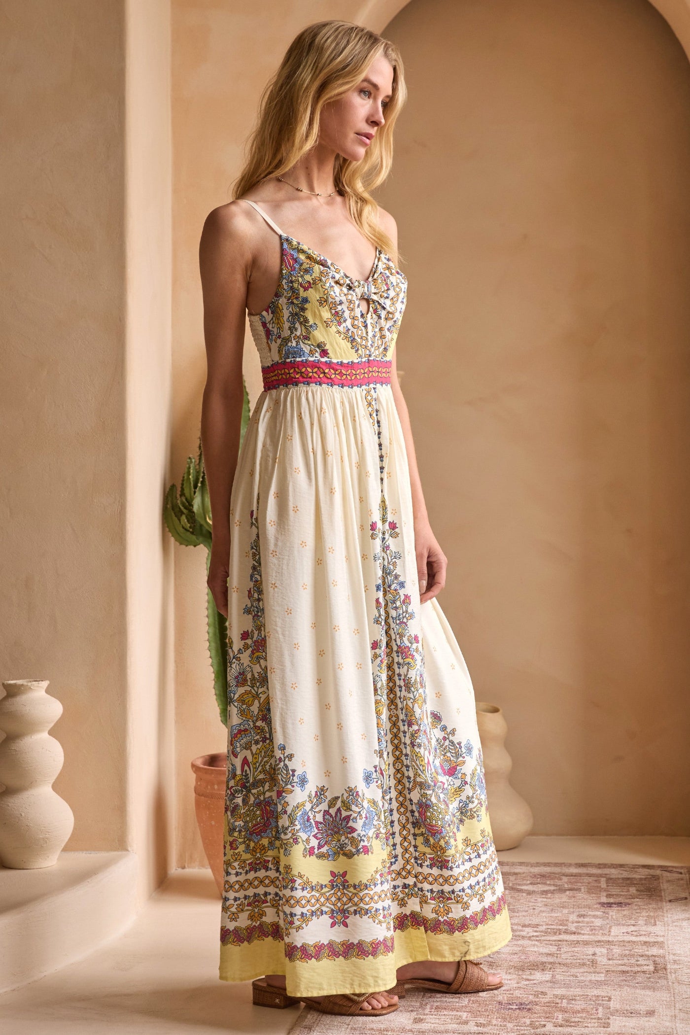 SKIES ARE BLUE BORDER PRINT CAMI DRESS – A FLOWY MAXI DRESS WITH INTRICATE BORDER PRINT AND DELICATE STRAPS