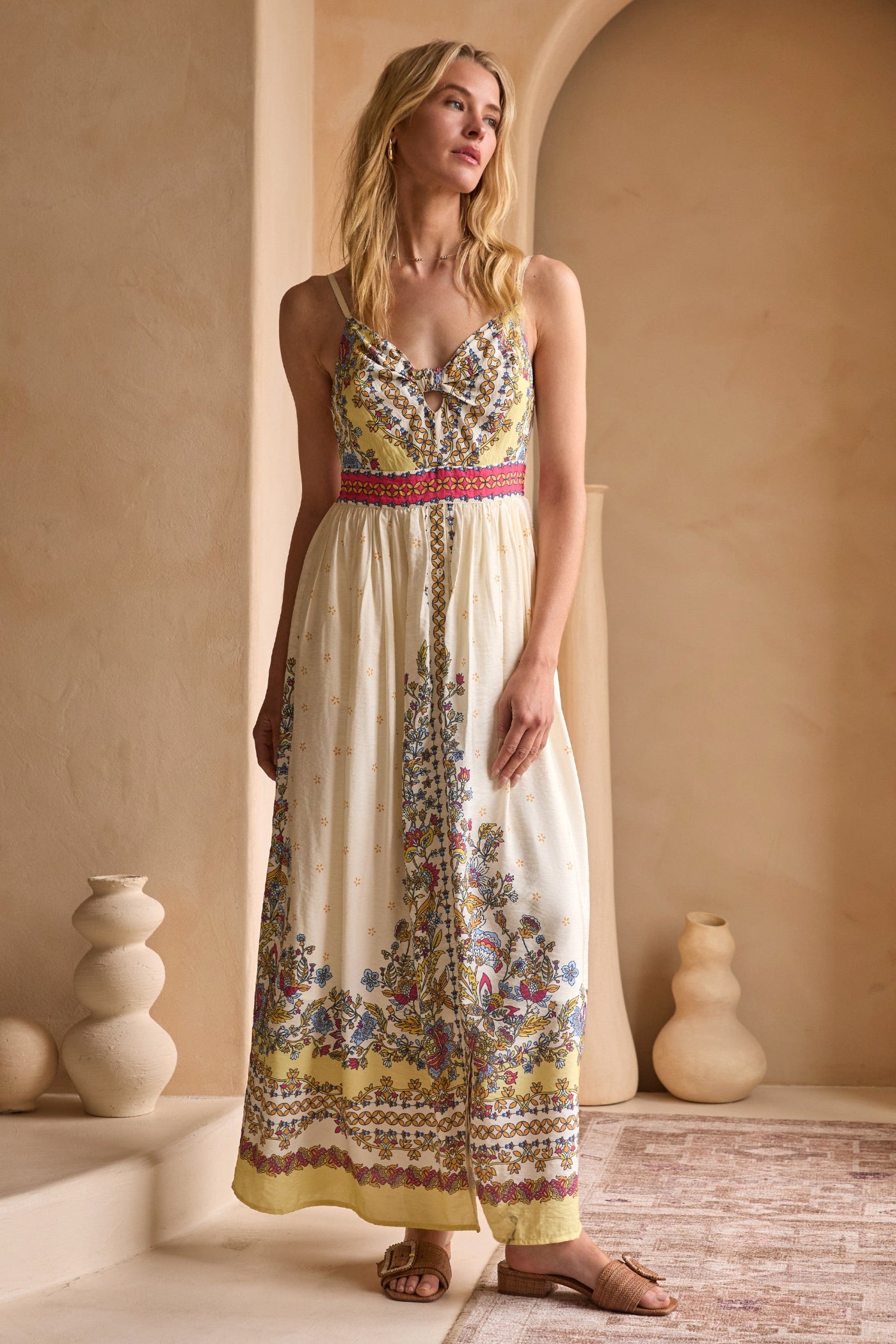 SKIES ARE BLUE BORDER PRINT CAMI DRESS – A FLOWY MAXI DRESS WITH INTRICATE BORDER PRINT AND DELICATE STRAPS