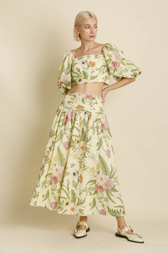  AUREUM BOTANICAL GARDEN MAXI SKIRT – A FLORAL PASTEL SKIRT WITH A HIGH WAIST AND ROMANTIC FLOW