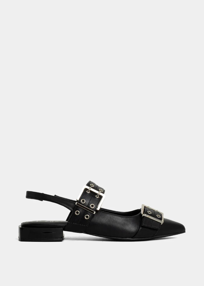 SHU SHOP ANGELA FLATS – BLACK BUCKLE SLINGBACK FLATS