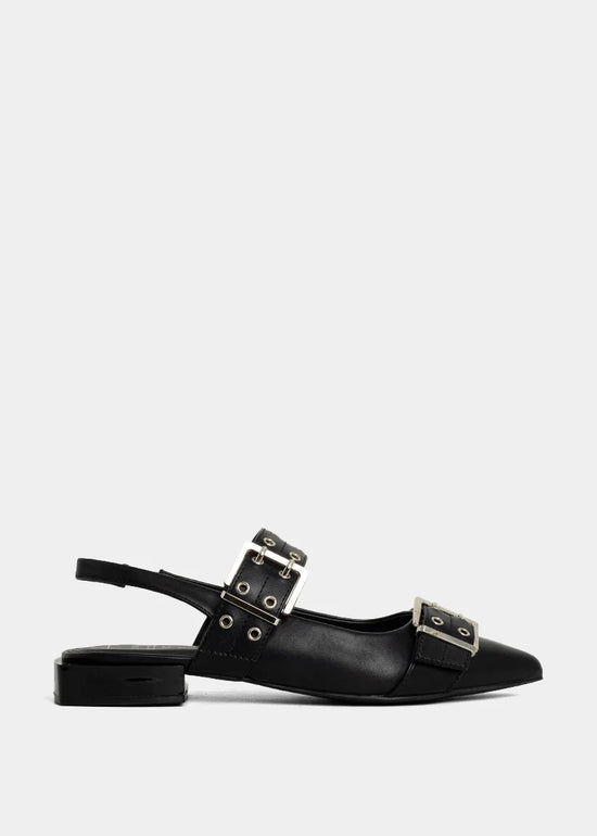 SHU SHOP ANGELA FLATS – BLACK BUCKLE SLINGBACK FLATS