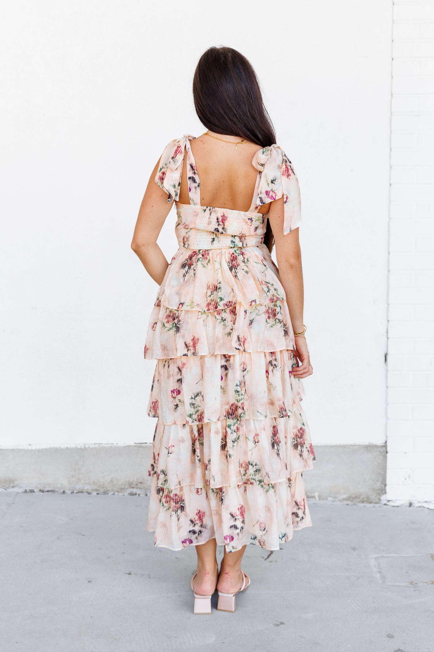 SOFIE THE LABEL CHAMPAGNE FLORAL MIDI DRESS