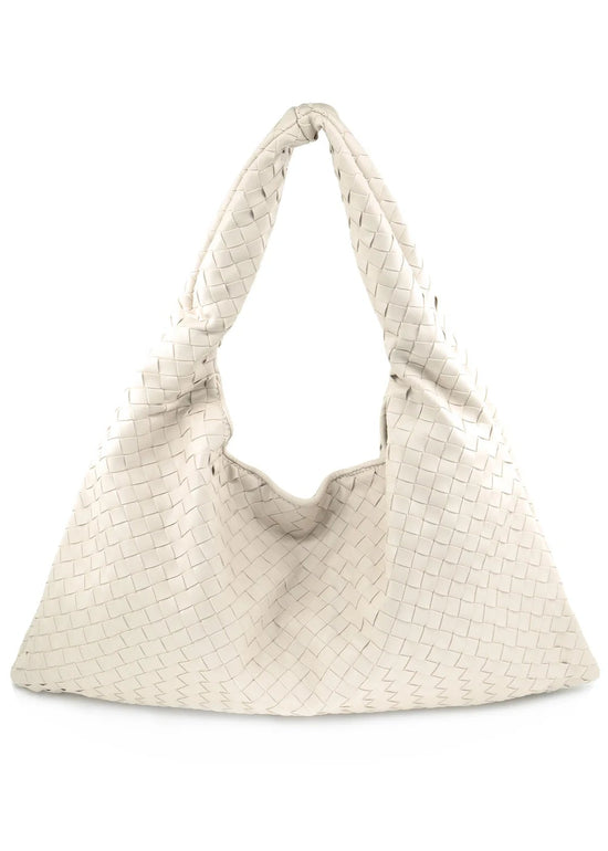 BC HANDBAG WOVEN SHOULDER BAG – A WHITE OVERSIZED BAG WITH TEXTURE AND EVERYDAY FUNCTION