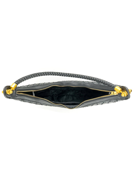 BC HANDBAG WOVEN BLACK CRESCENT BAG