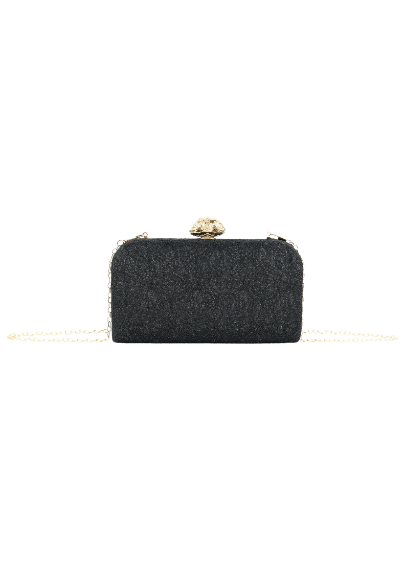 BLACK GLITTER FLORAL EVENING CLUTCH   