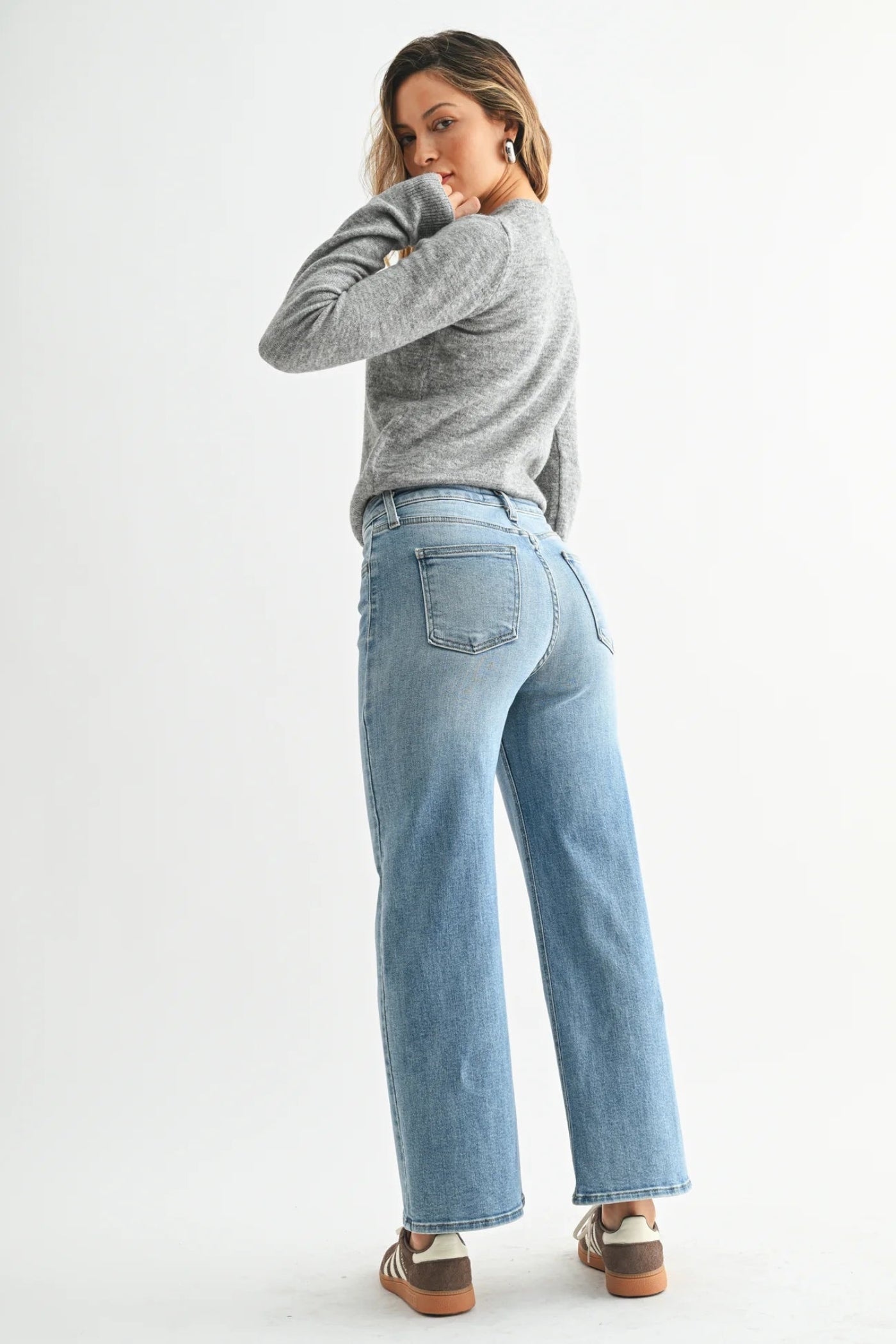 JUST BLACK DENIM SLIM WIDE LEG JEANS – MEDIUM DENIM