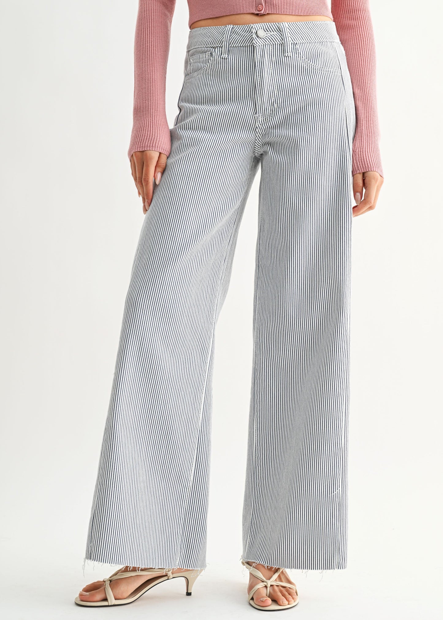 VERTICAL STRIPED WIDE-LEG JEANS