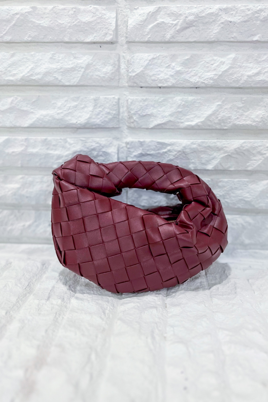 BC HANDBAGS BURGANDY MICRO WOVEN HANDBAG