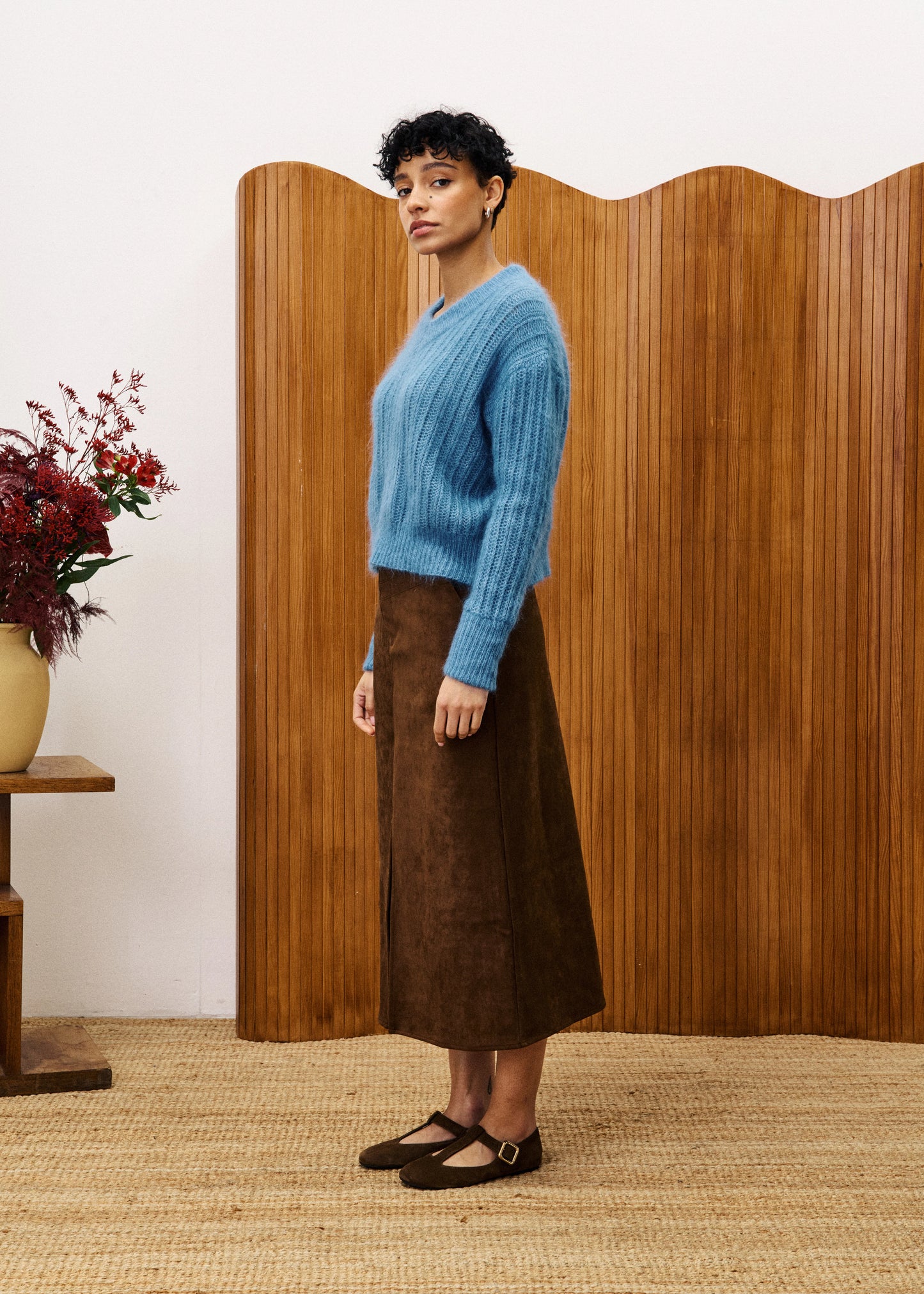 FRNCH GLAIEUL BROWN SUEDE MIDI SKIRT