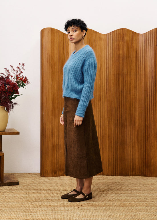 FRNCH GLAIEUL BROWN SUEDE MIDI SKIRT