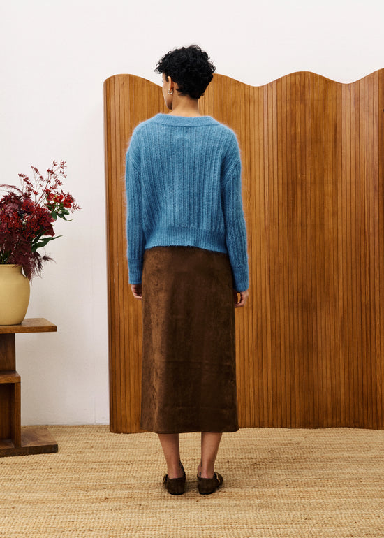 FRNCH GLAIEUL BROWN SUEDE MIDI SKIRT
