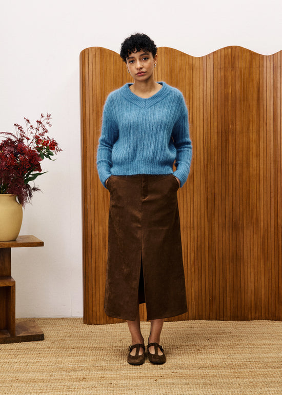 FRNCH GLAIEUL BROWN SUEDE MIDI SKIRT