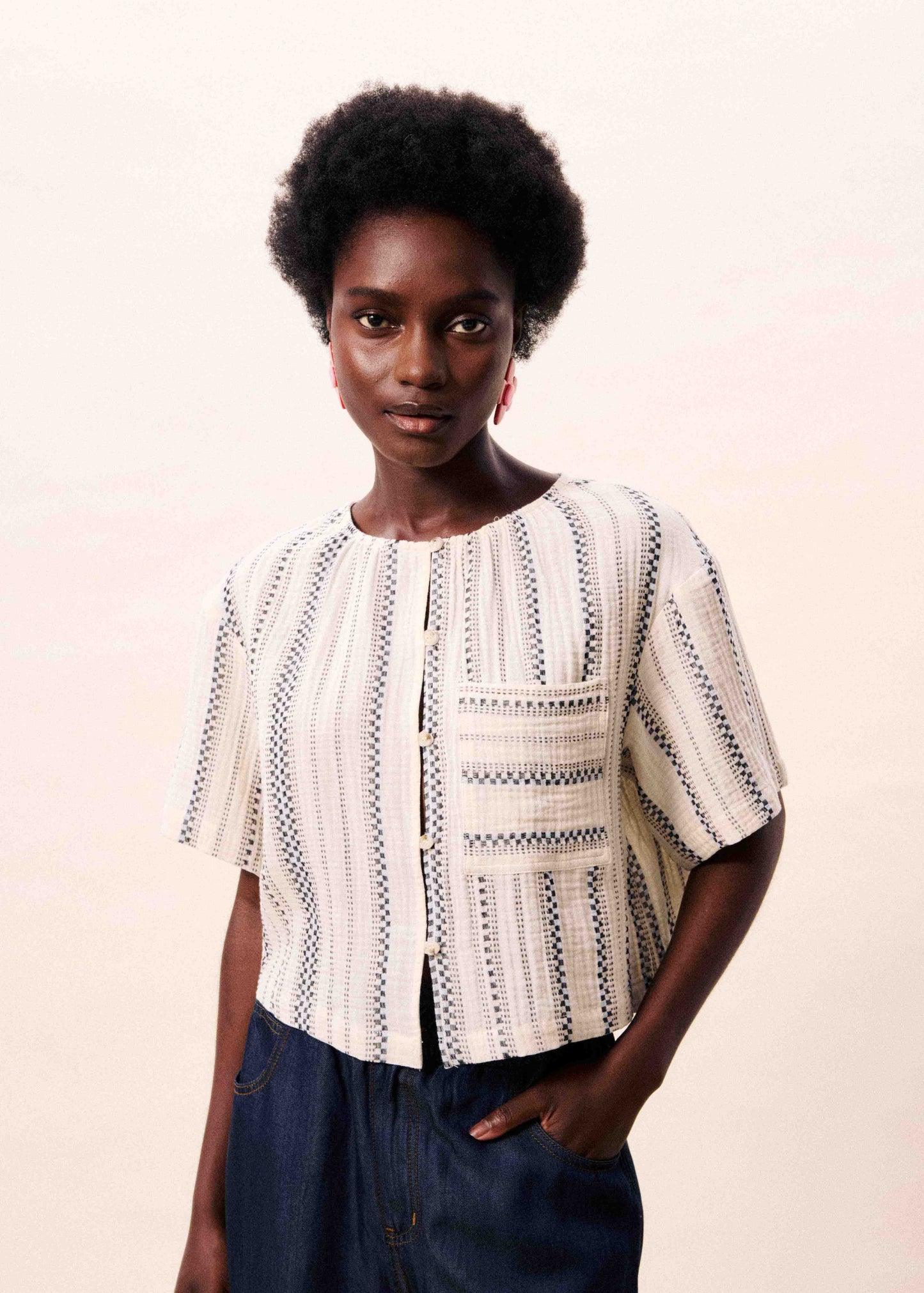 VALEA CREAM STRIPE SHIRT