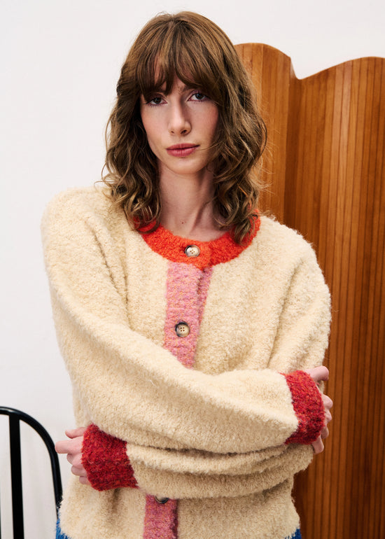 FRNCH CYCLAMEN CREAM KNIT CARDIGAN