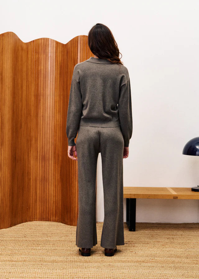 FRNCH TAUPE KNIT PANTS WITH ELASTIC WAISTBAND