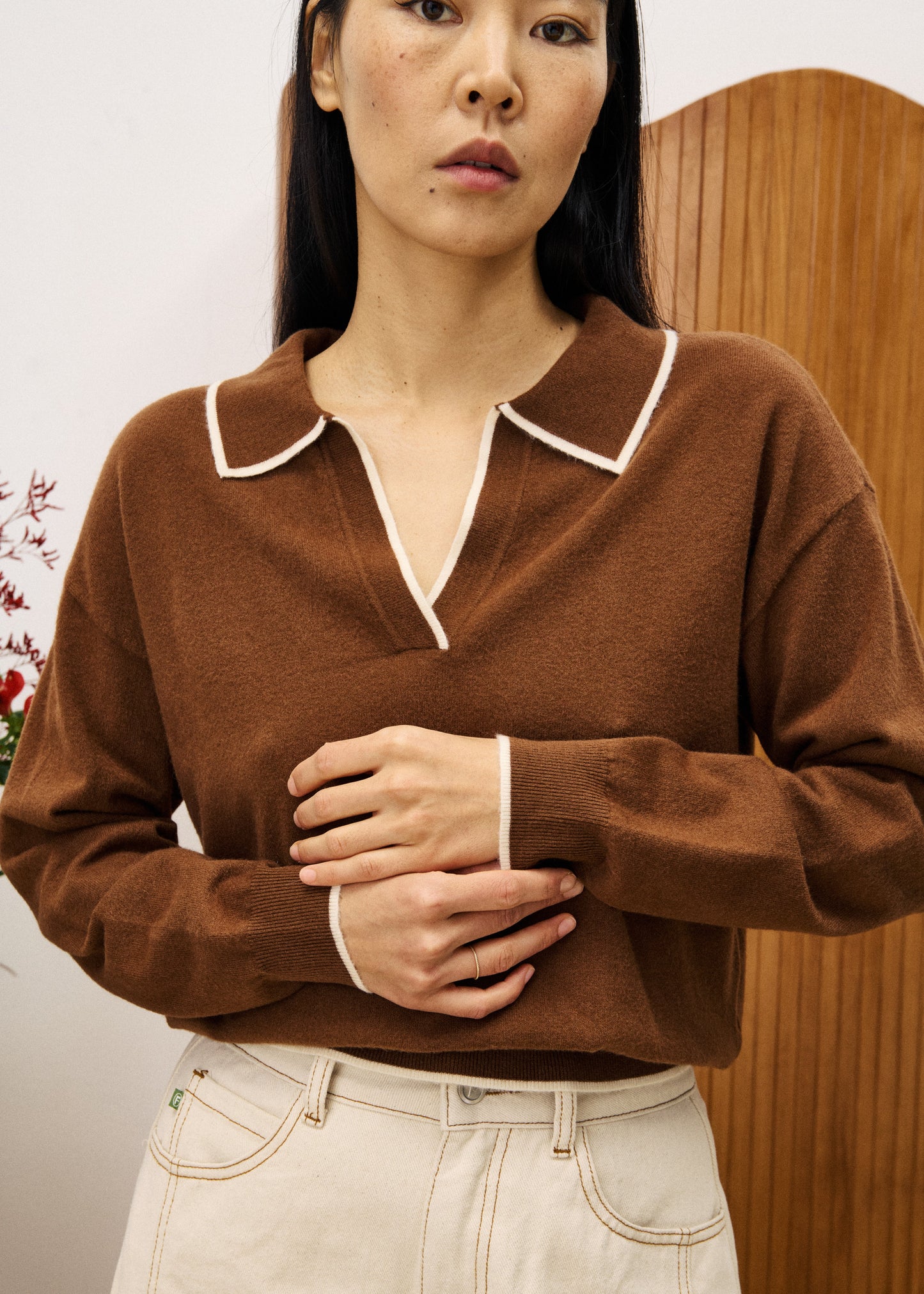 FRNCH TRIOLET CREAM LONGSLEEVE SWEATER – WOOL POLO STYLE