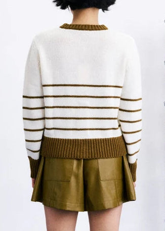 cream and green striped cardigan