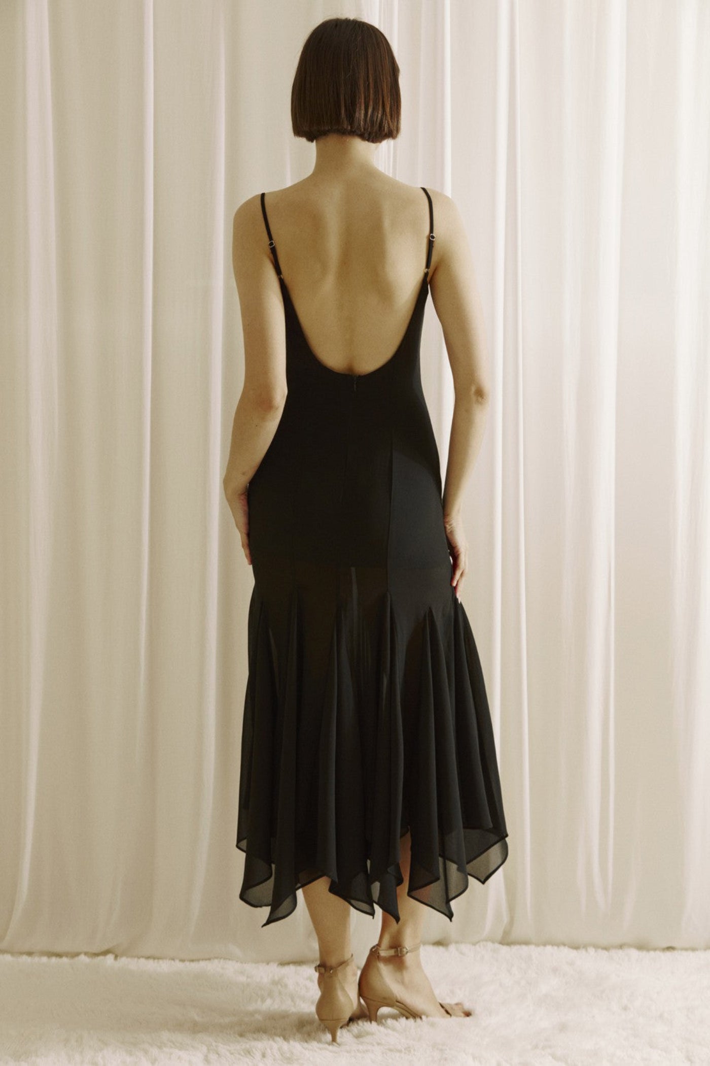 STORIA BLACK CHIFFON MIDI DRESS