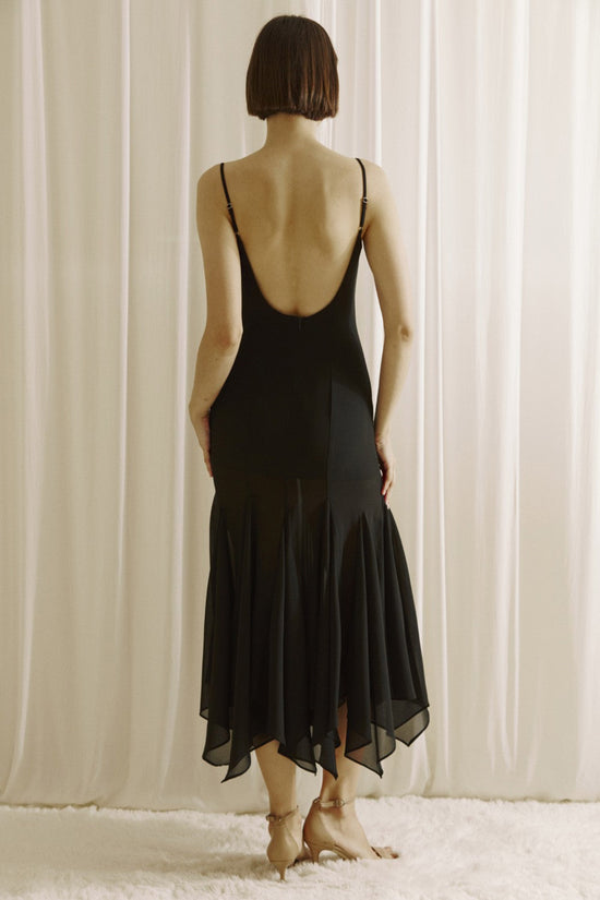 STORIA BLACK CHIFFON MIDI DRESS