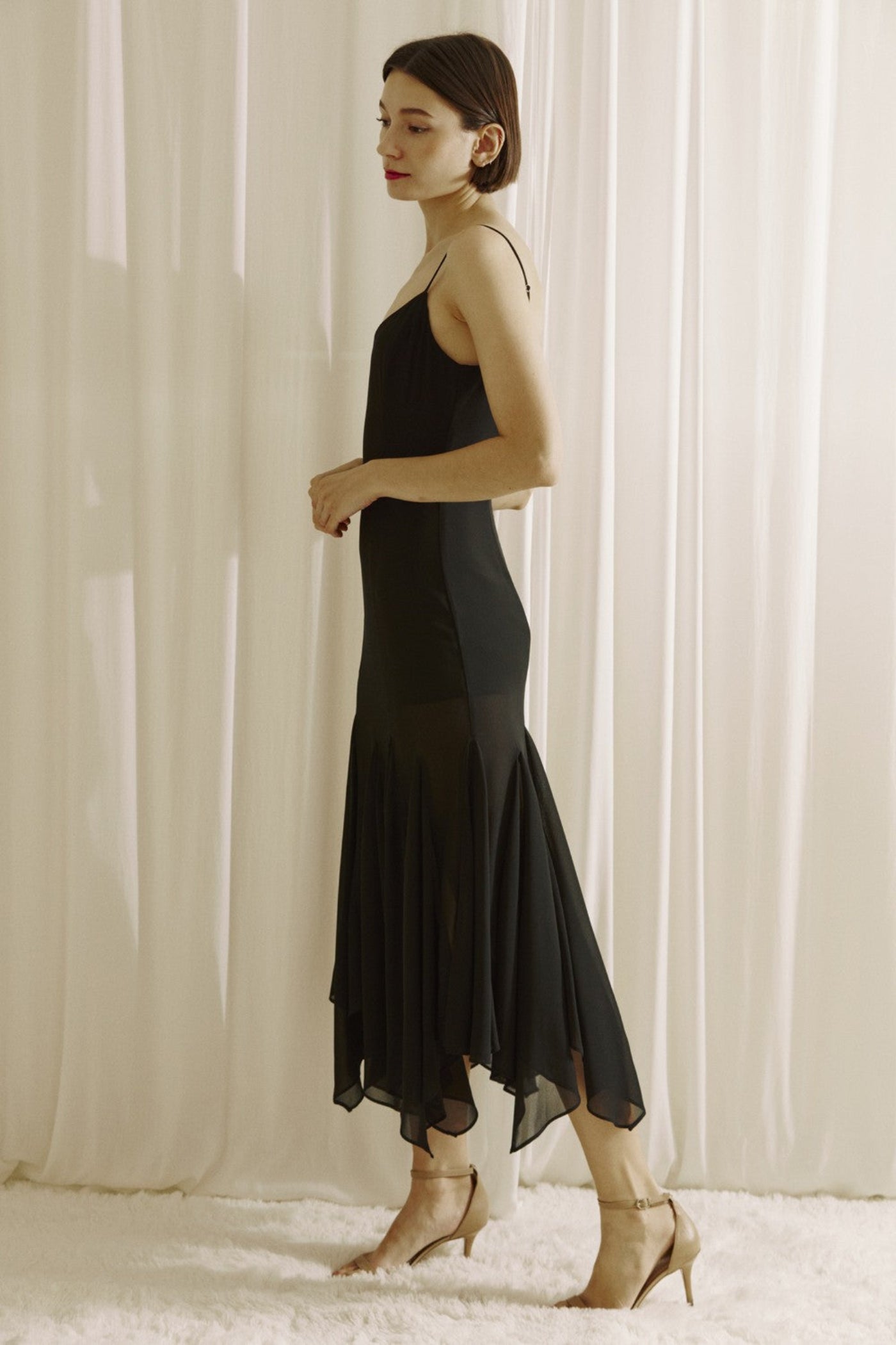 STORIA BLACK CHIFFON MIDI DRESS