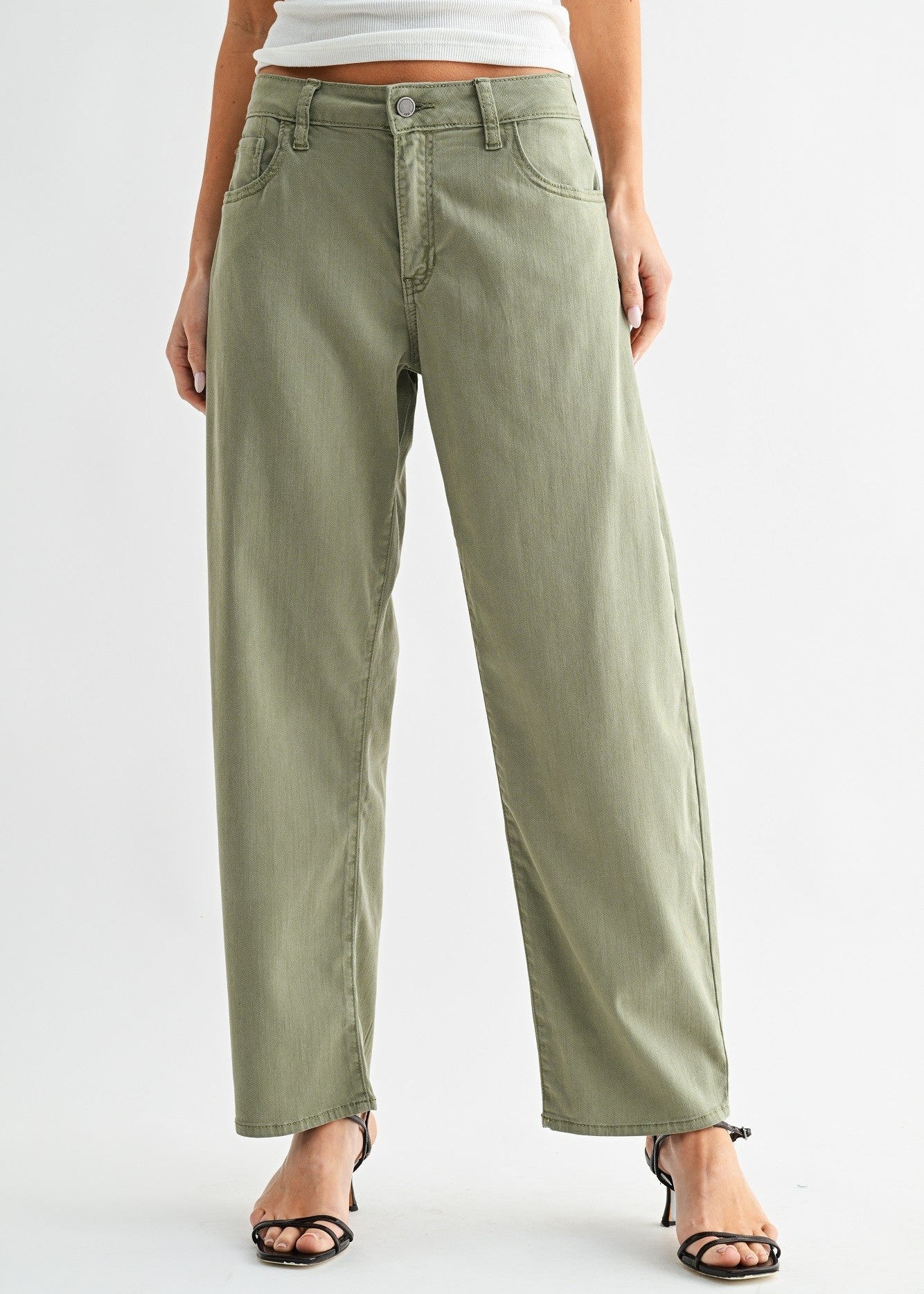 LEAH OLIVE BARREL JEANS
