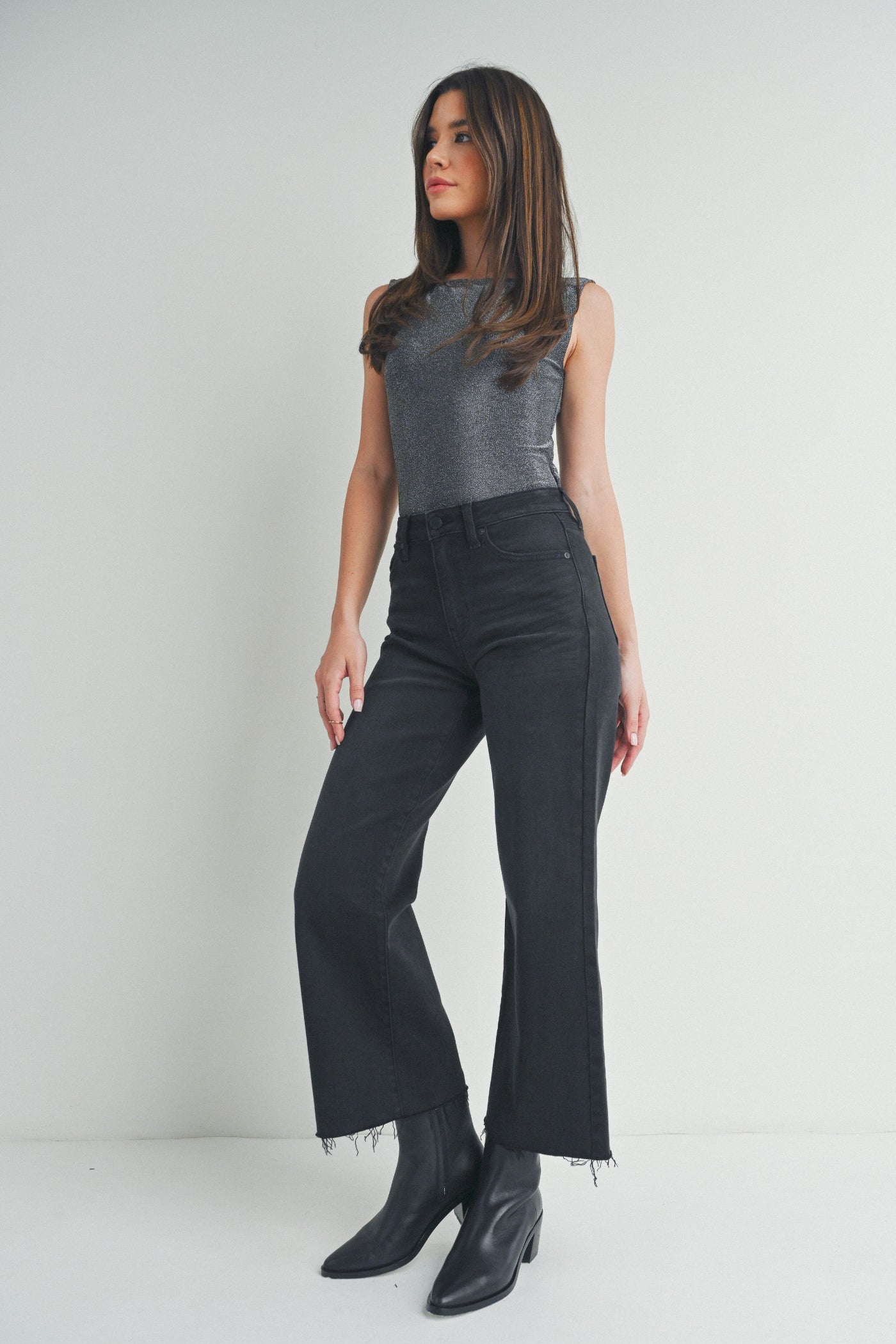 JUST BLACK DENIM BLACK WASH SLIM WIDE LEG JEANS